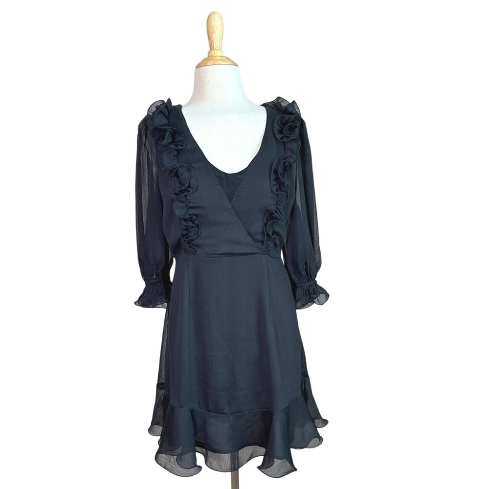 SAINTS + SECRETS Small Black Ruffle Mini Dress Dark Romantic Witchy Festival LBD